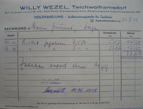 Willy Wezel, Holzhandlung Teichwolframsdorf