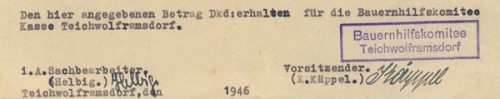 Stempel Bauernhilfskomitee Teichwolframsdorf, von 1946