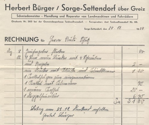 Rechnung Herbert Bürger Sorge-Settendorf